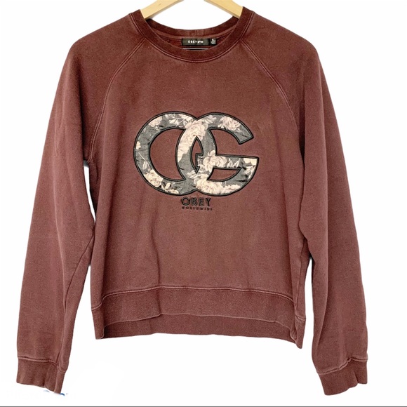 Obey Sweaters - Obey Maroon rose floral logo Crewneck Sweatshirt S